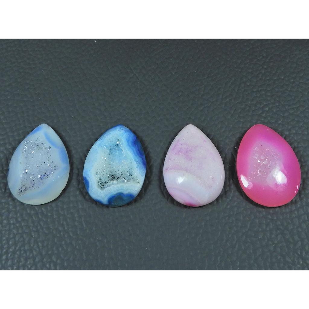 18X25 MM Natural Window Druzy Agate Pear Cabochon Loose Gemstone 04 Pcs Lot C-3720