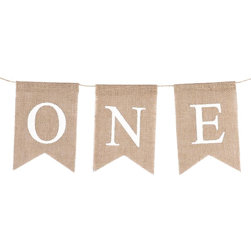 Burlap ONE Garland Baby First Birthday Chair Banner Boy Girl One Year Old Birthday Party Decoration Favors Photo Props Supplies