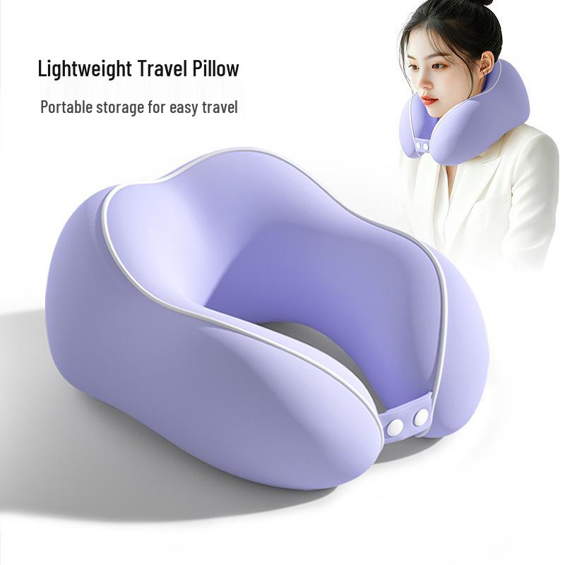 Almohada de Viaje Portátil con Espuma Viscoelástica en Forma de U para Cuello para Coche, Tren y Avión