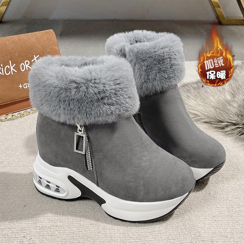 Large Size Snow Boots Women's Fashion Fleece Warm Fleece Side Zipper High Top Boots