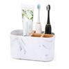 Bamboo Toothbrush Holder for Electric Toothbrushes - 5 Slot Bathroom Counter Organizer with Toothpaste Compartment