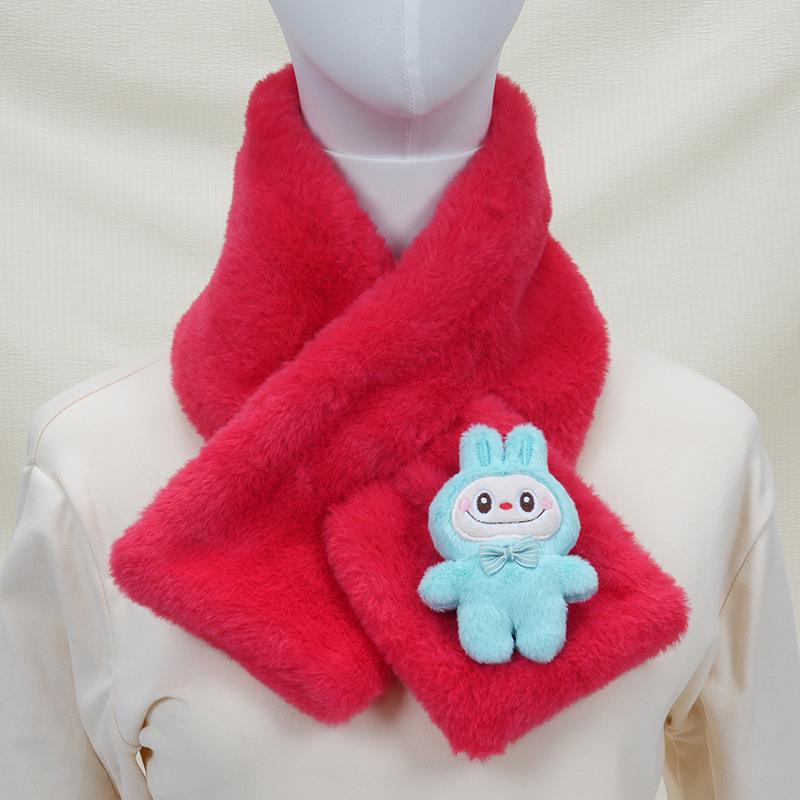 2025 Autumn/Winter Cute Cartoon Plush Scarf: Faux Rabbit Neck Warmer for Girls