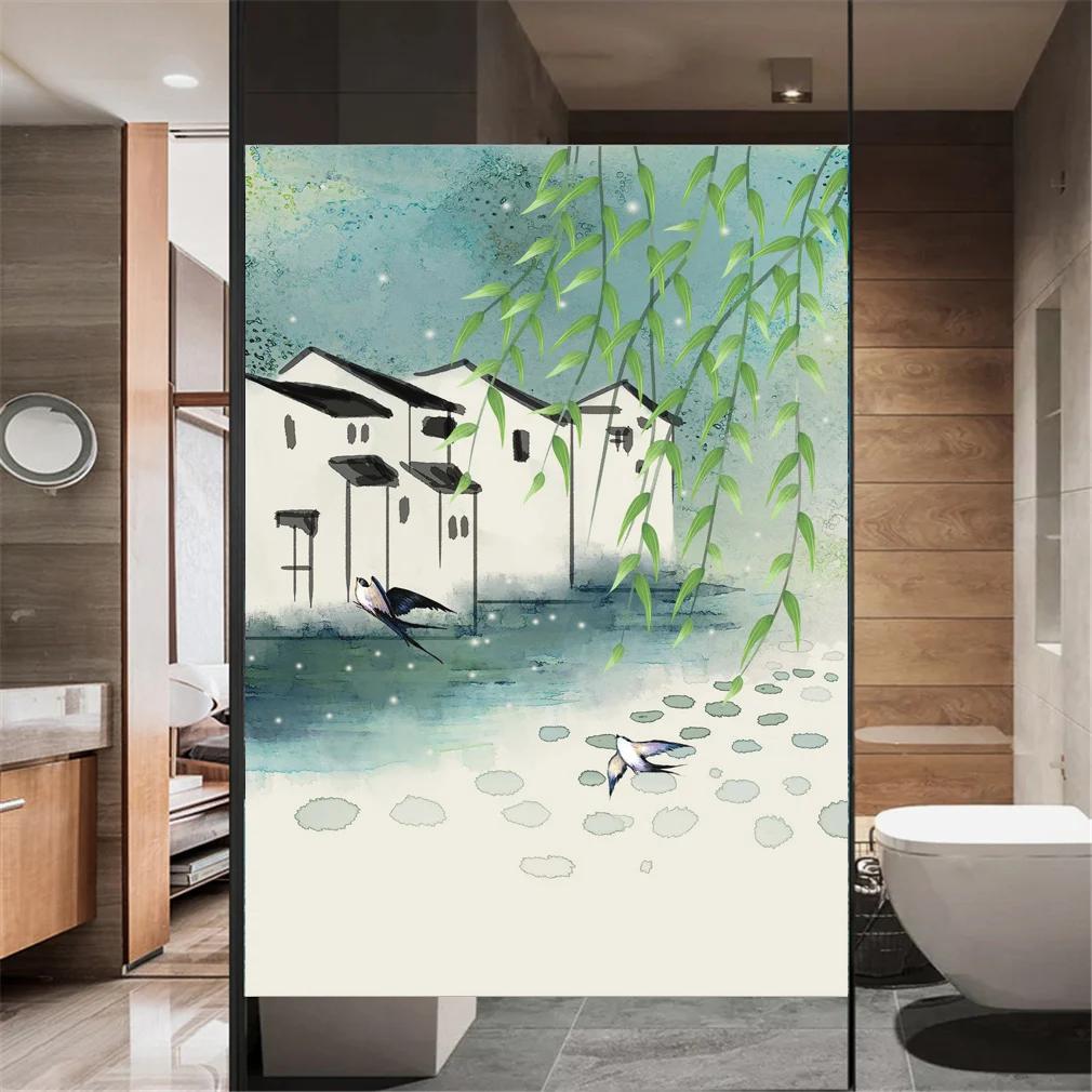 Static Cling Privacy Windows Film Decorative Plant LandscapeStained Glass Window Stickers  Frosted Windows Film