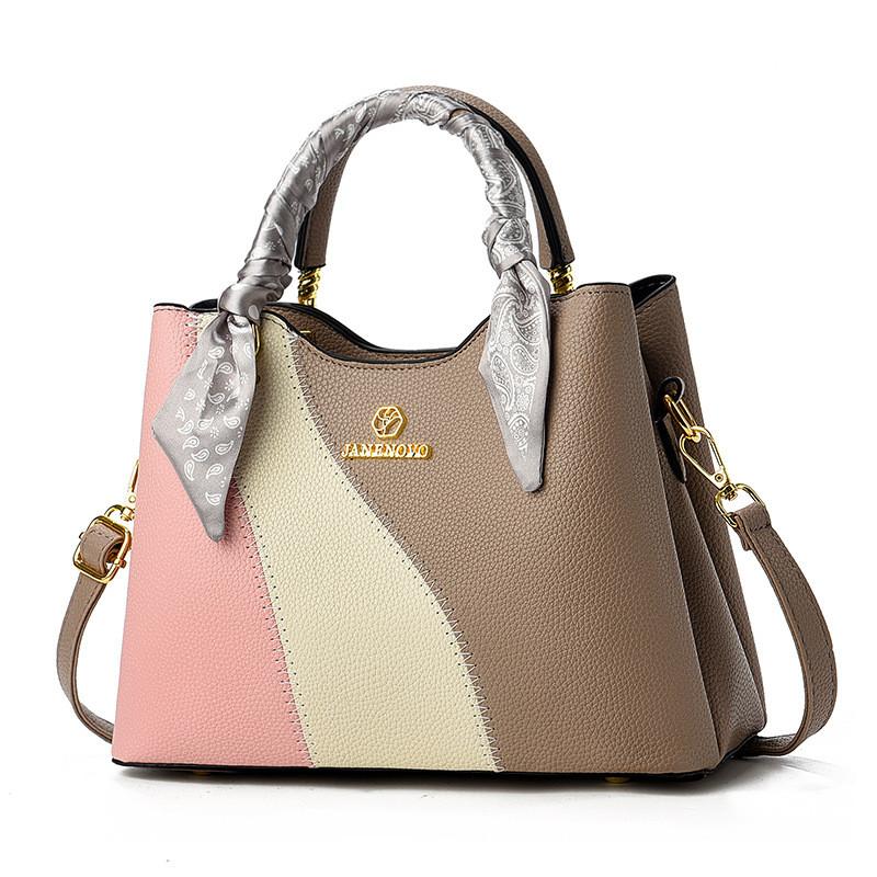Fashionable Pu Tote Bag With Unique Color Block Design Perfect For Daily Outings Ideal For Moms