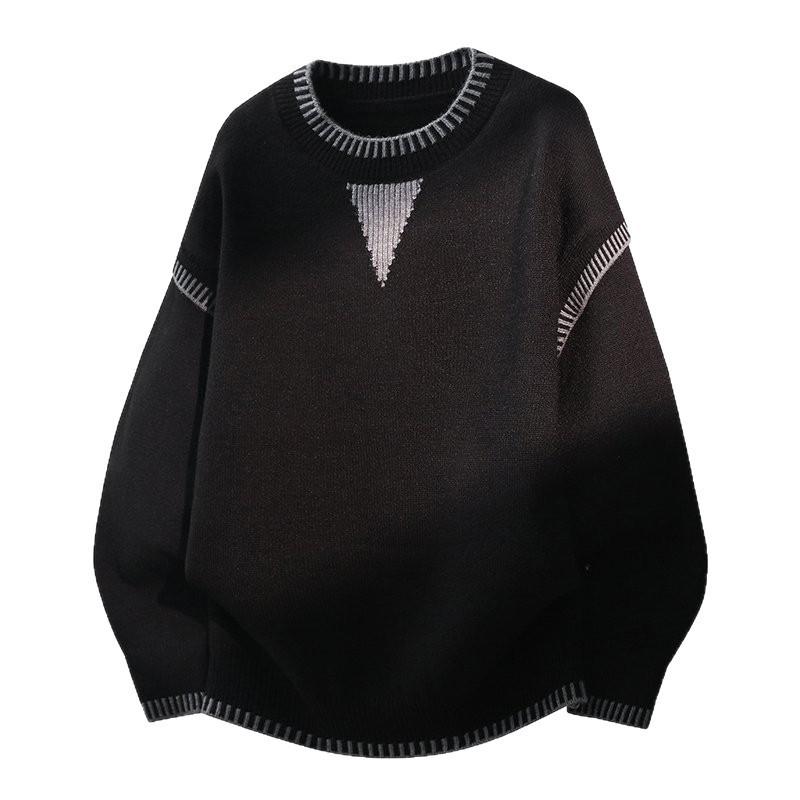 Mens Oversized Crew Neck Long Sleeve Knit Sweater With Jacquard Winter Warm Casual Top Teens