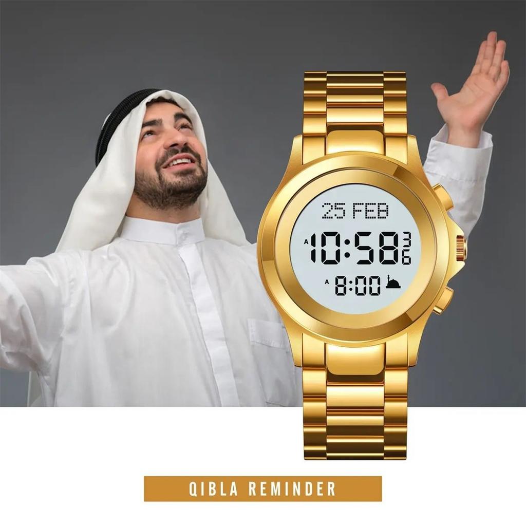 Islamski Zegarek Azan Arabski Angielski Alarm Modlitwy Czas Fajr Qibla dla Muzułmańskiego Kochanka Unisex Prezent na Ramadan