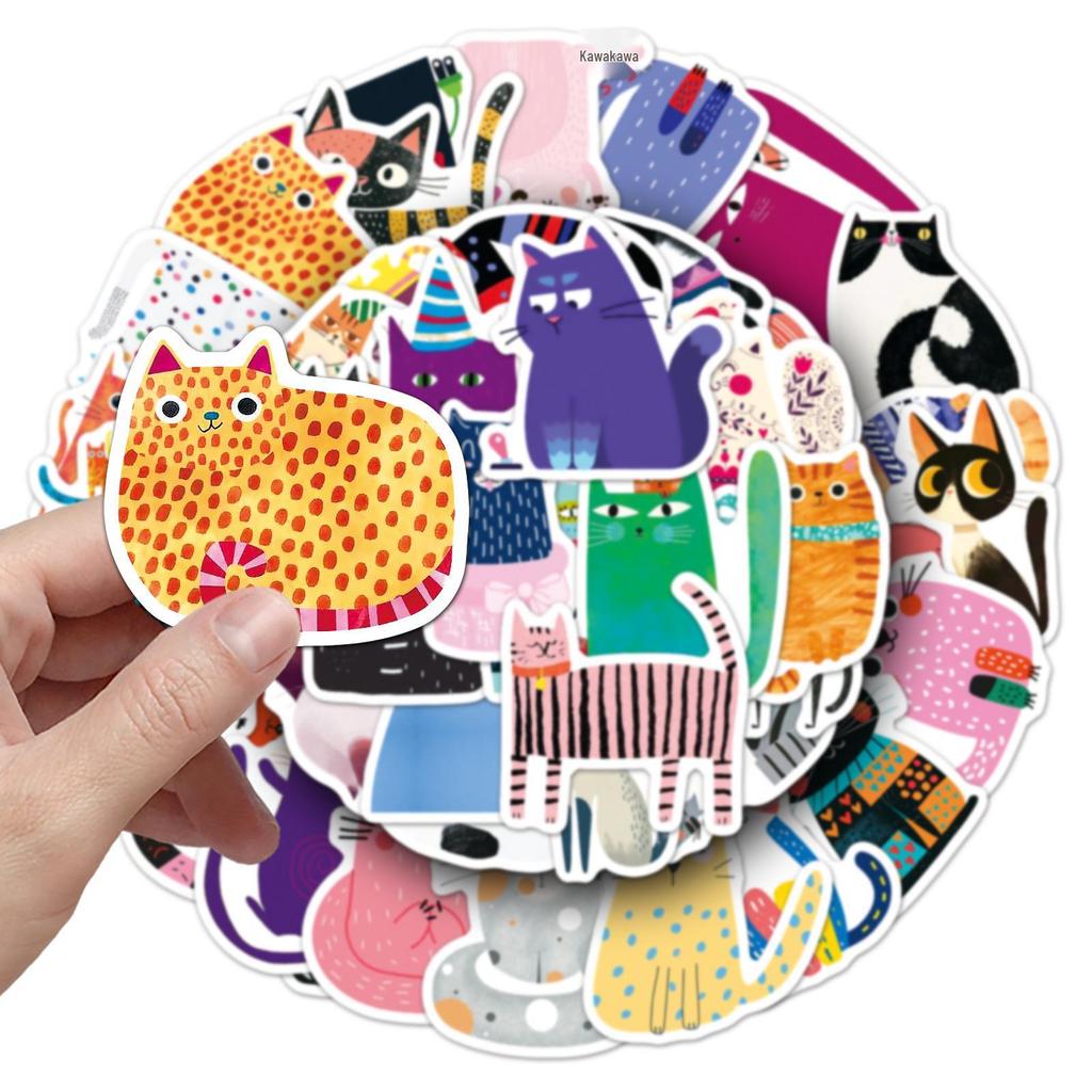 50 Sheets of Cute Abstract Cat Stickers for DIY: Adorable Art for Phones, Water Bottles, and More!
