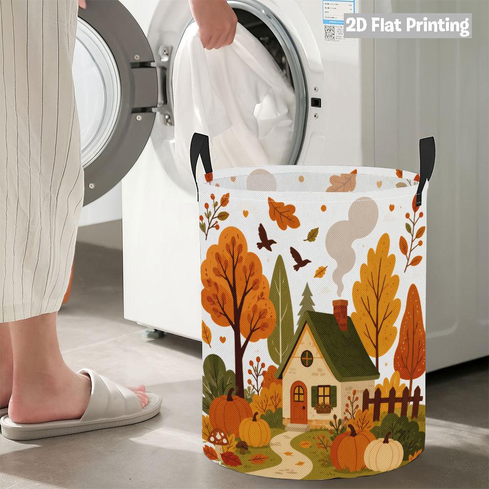 Collapsible Laundry Basket Large Round Waterproof Fabric Hamper Dirty Clothes Storage Bin Toy Organizer with Handles