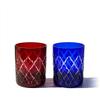 Taiburo Edo Kiriko Yaraimon Old Glass Pair and Wooden Made In Japan [Official Studio] (Red Blue) TB90115-1RB, Box,