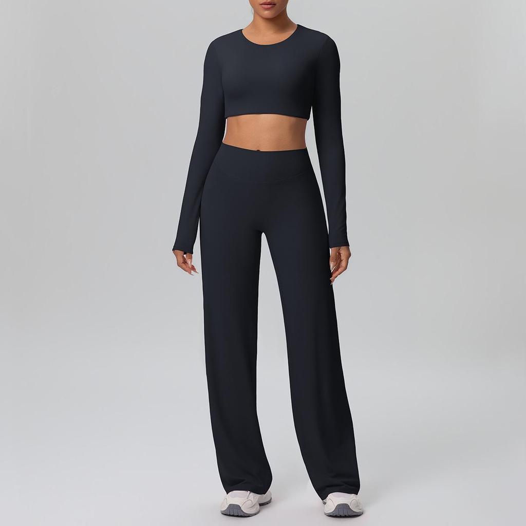 Cross-New Tight Sportswear Set: Chest-Pad Top & High-Waist Wide-Leg Pants for Running, Fitness & Yoga