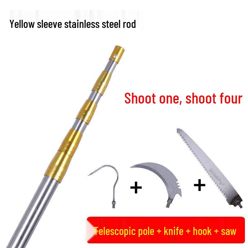 Multi-Purpose Telescopic Pole: Landing Net, Fruit Picker, Hook Cage Lifter, Pruner & Grass Cutter
