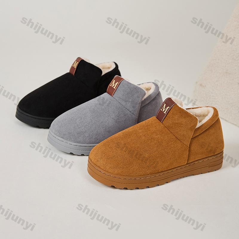 Fashion Woman Snow Boots Casual Non Slip Short Plush Ankle Booties Slip on Warm Winter Shoes Couples Thick Sole Leisure Cotton Shoes