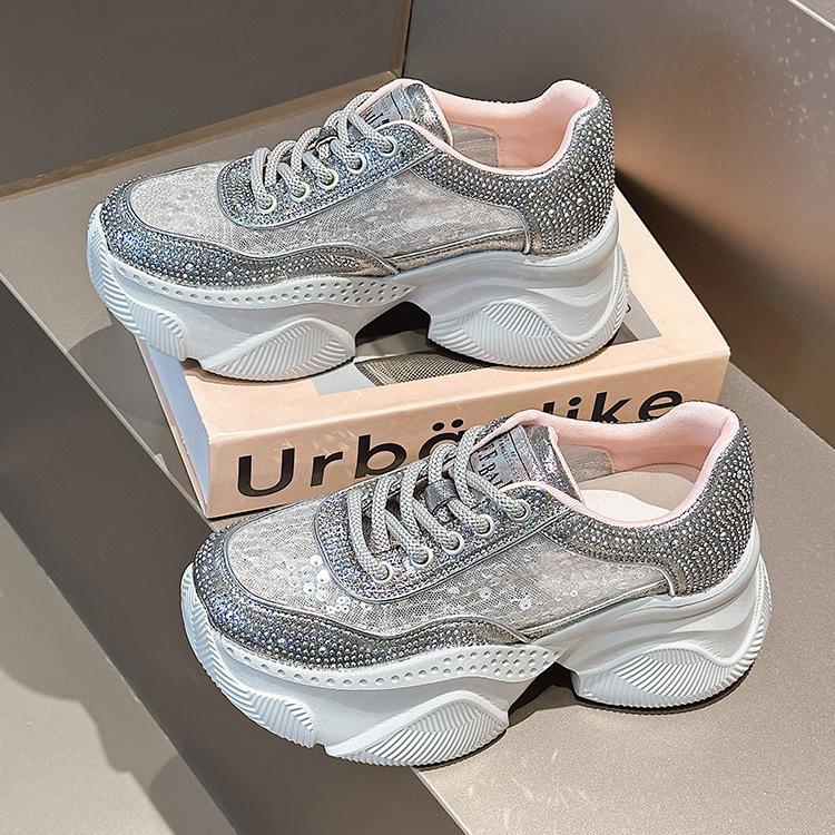 Fashion Casual Leather Casual Shoes Rhinestones High Top Sneakers Chunky Sneakers New Women's Designer Punk Shoes Size 35-40