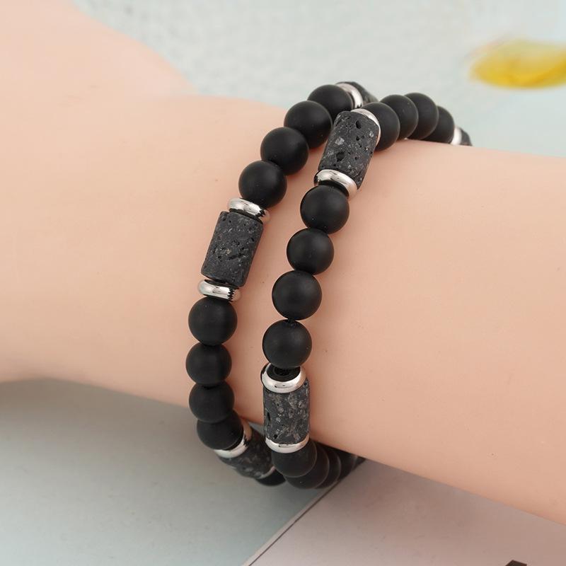 2023 Men's Fashion: European & American Black Onyx and Volcanic Tiger Stone Necklace