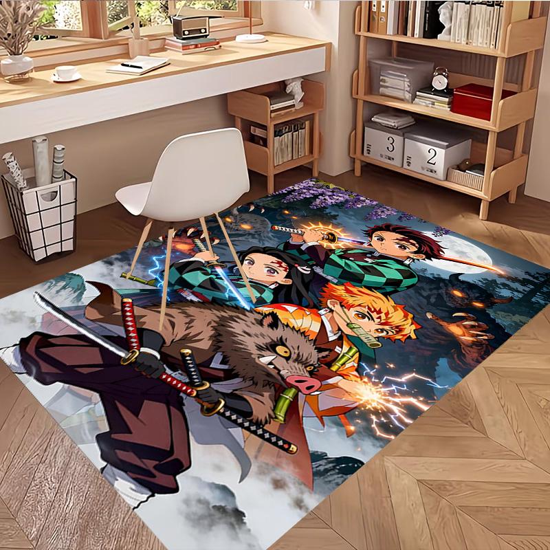 Demon Slayer Print Rug, Washable Floor Carpet, For Entryway Dorm Laundry Room Office Study, Home Decor Birthday Christmas Gift