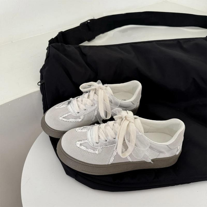 

Summer breathable low-top flat-bottomed gray silver casual shoes lace versatile trend 40 серебряный