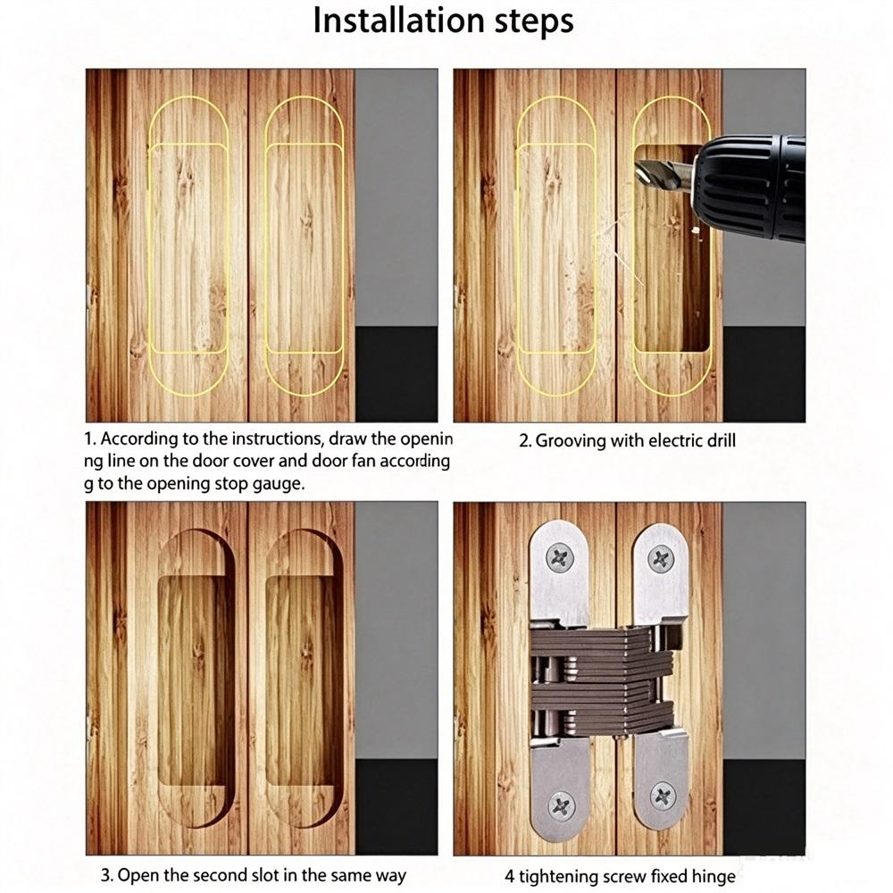 Cerniera per Porte a Scomparsa, Cerniera Nascosta Invisibile in Acciaio Inossidabile, Cerniera Robusta ad Apertura 180° Per Porte in Legno, Armadi e Mobili