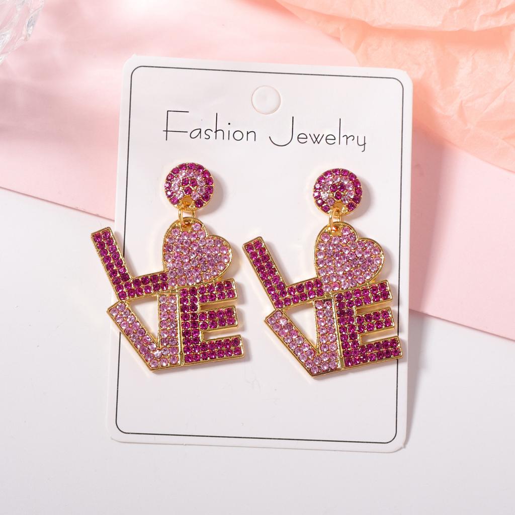 New Valentine's Day Series Letter Zircon Temperament Fashion Trend Versatile Earrings Jewelry Women