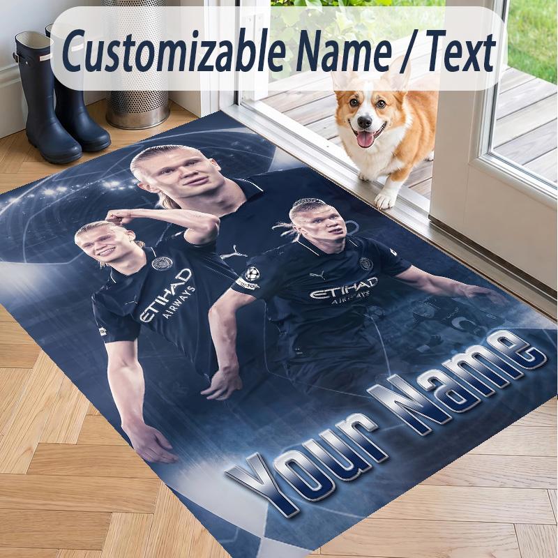 Custom Text Printed Rug Erling Haaland Non Slip Floor Carpet For Home Room Decor
