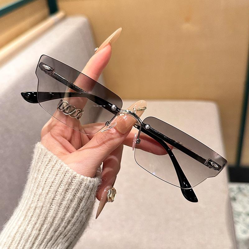 Rimless Sunglasses Women Fashion Irregular Gradient Casual Shades Trendy Luxury Brand Design Outdoor Decor Sun Glasses