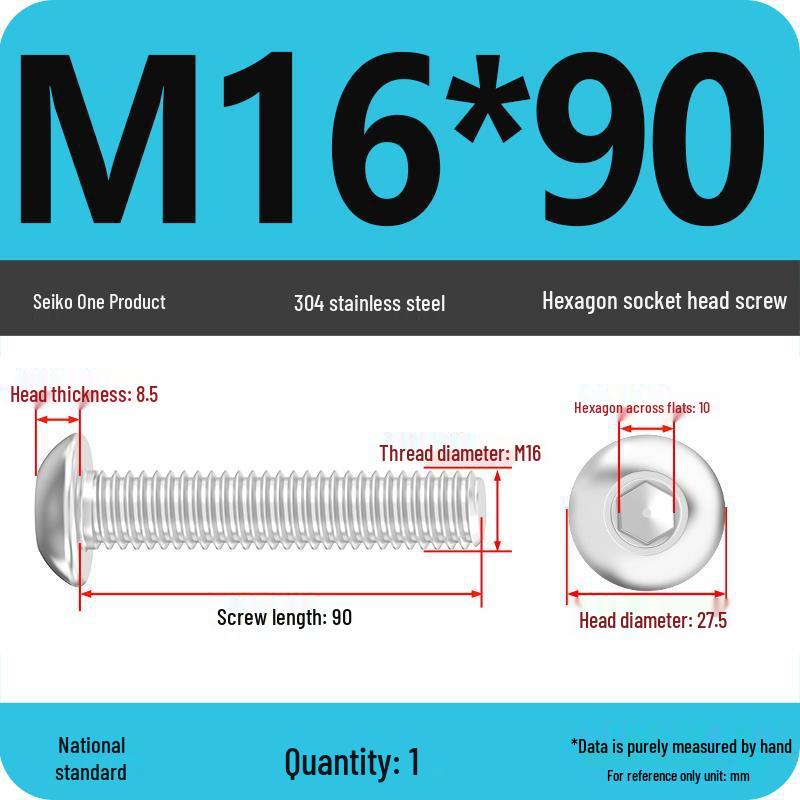 304 Stainless Steel Pan, Half, and Round Head Hexagon Screws (M2-M12)