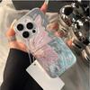 Pink butterfly silver feather gauze phone case suitable for iPhone 17 16 15 14 13 12 11 Pro/Max/Plus anti drop and shockproof