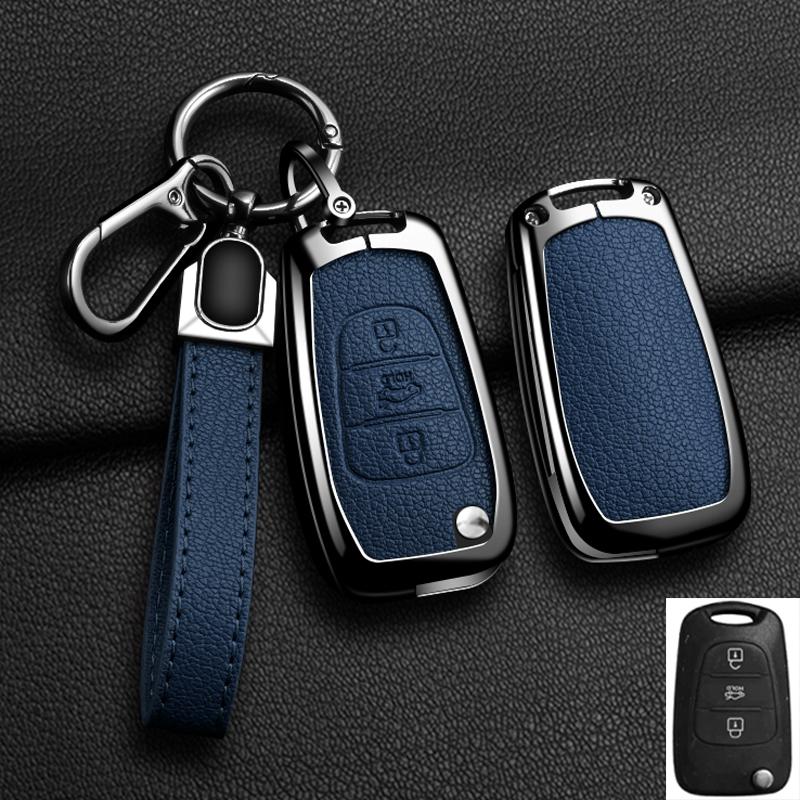 Interior Mouldings 2/3button Car Alloy Leather Key Case Cover For Kia K2 K5 Rio 3 Picanto Ceed Cerato Sportage For Hyundai i20 i