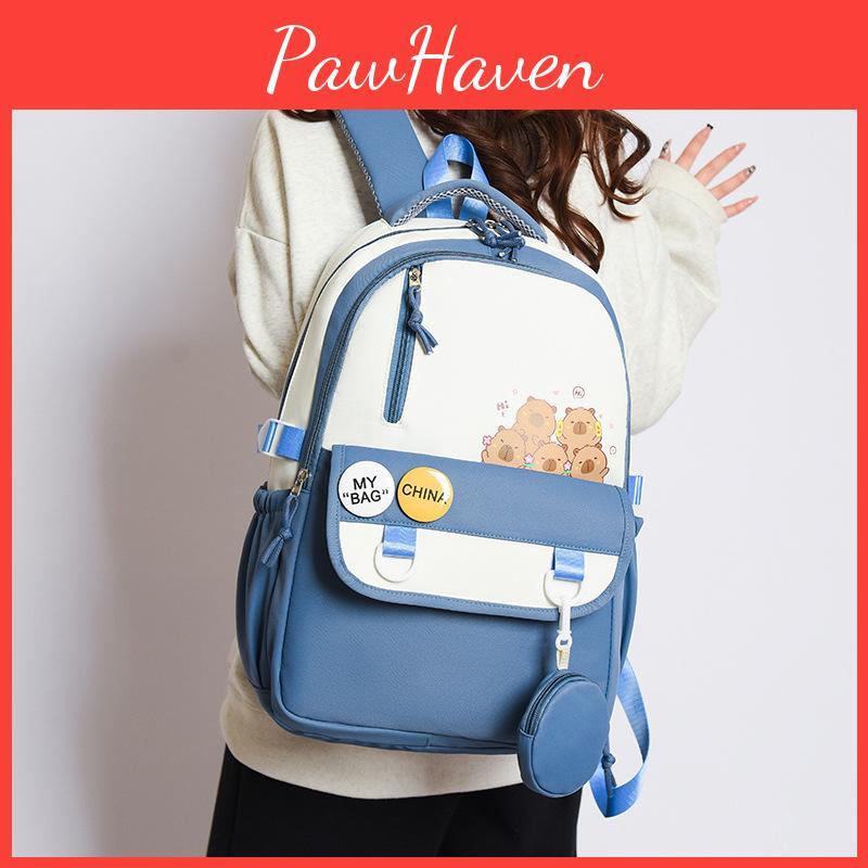 Cartoon Capybara Backpack With Breathable Nylon Material For Kids School