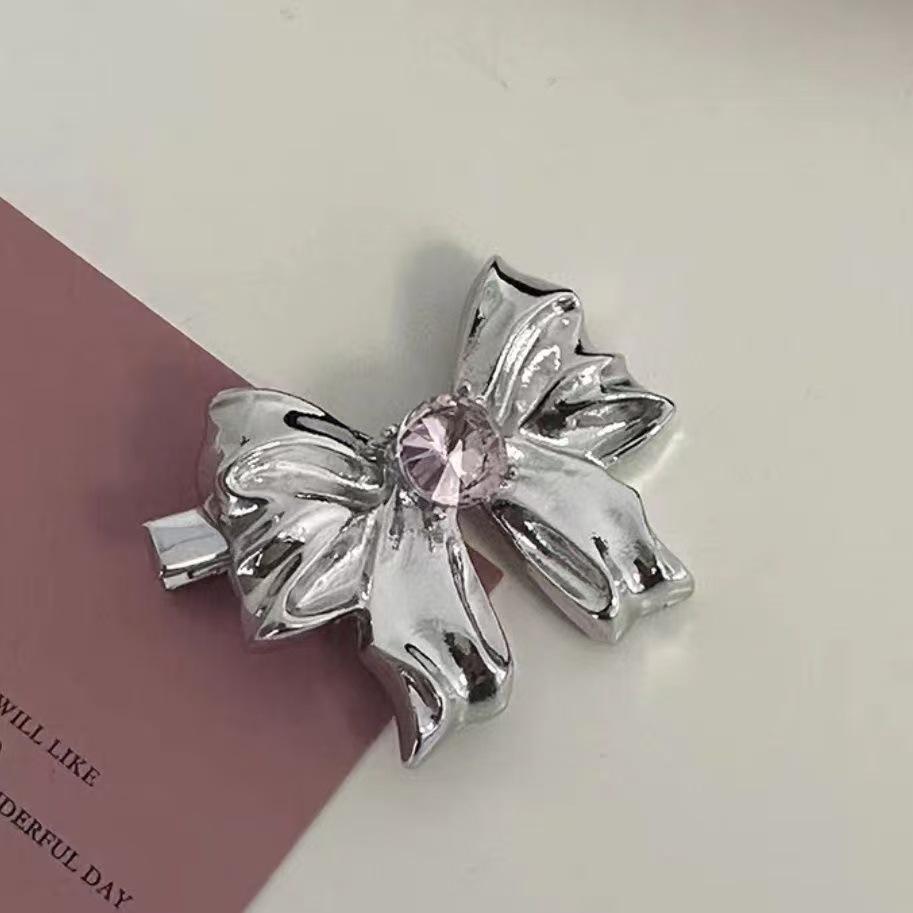 Rosa Strass-Haarspangen-Set: Legierung Silber Pony und Entenschnabel-Klammern