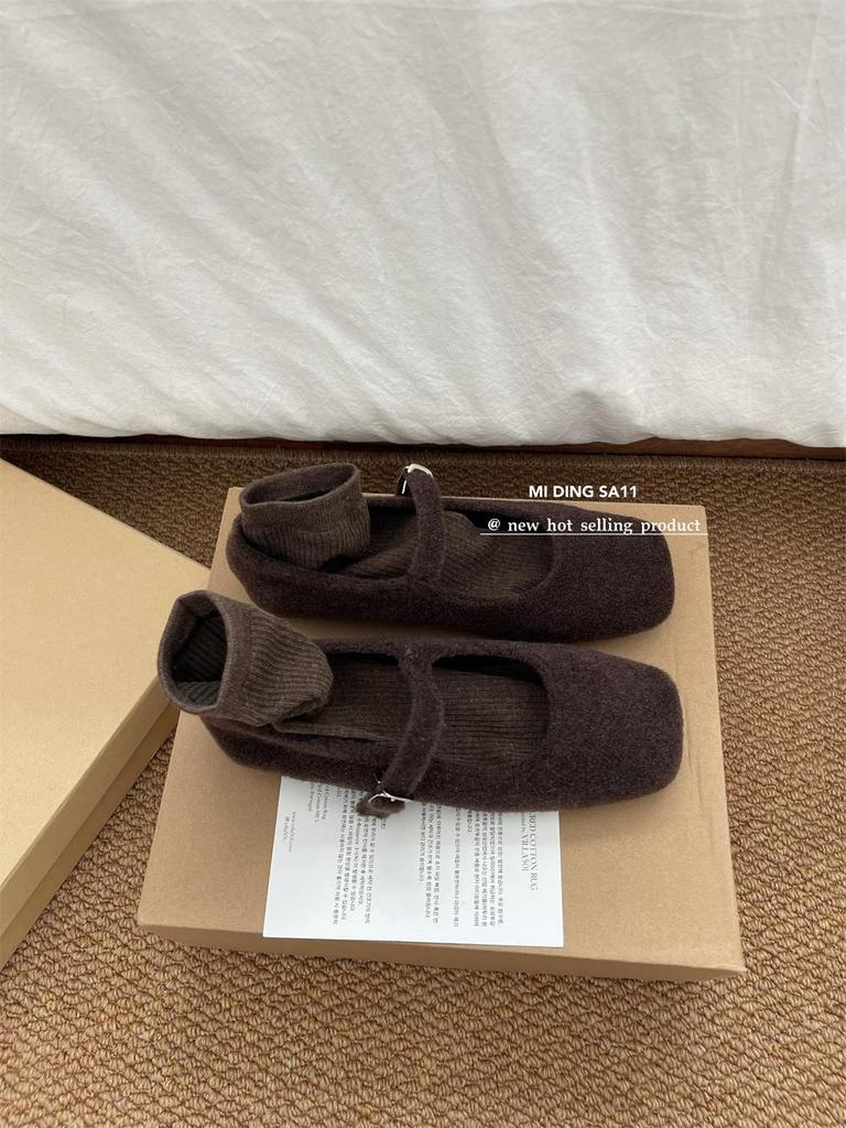 Soft Wool Version~ Autumn and Winter New Plush Woolen Single Shoes Women's Flat Korean Version Versatile Square Head with Mary Jane Shoes
