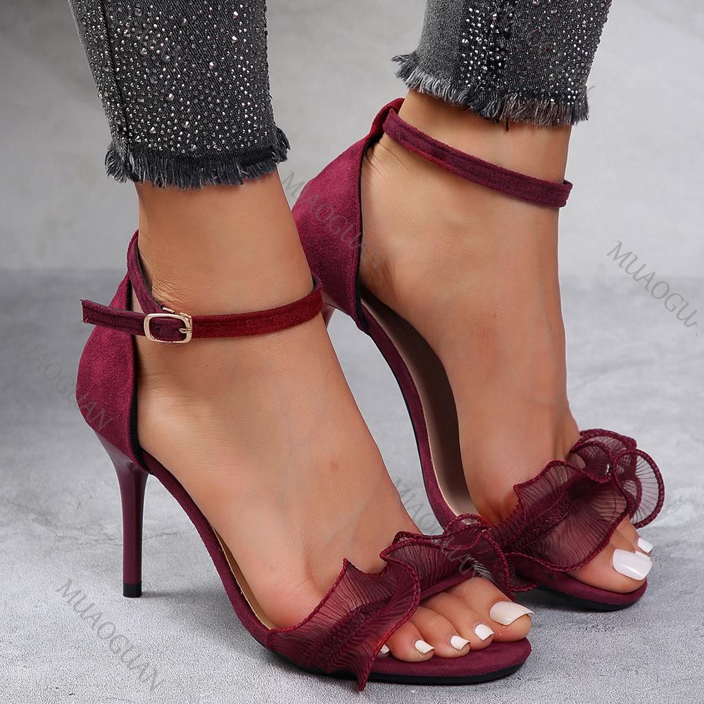 Fashion Summer New Lace High Heels Sandals for Women Sexy Open Toe Suede Temperament Pumps Ladies Shoes Solid Color Thin Heeled Sandales