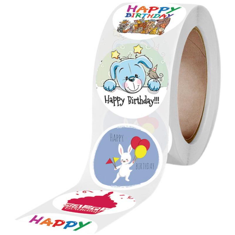 500-Piece Happy Birthday Self-Adhesive Round Sticker Set for Cake, Gift, and Card Decoration