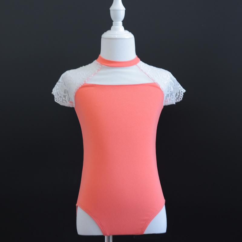 Dětské taneční oblečení s krátkým rukávem krajkové s otevřeným rozkrokem baletní dresy cvičební oblek gymnastické oblečení pro dívky