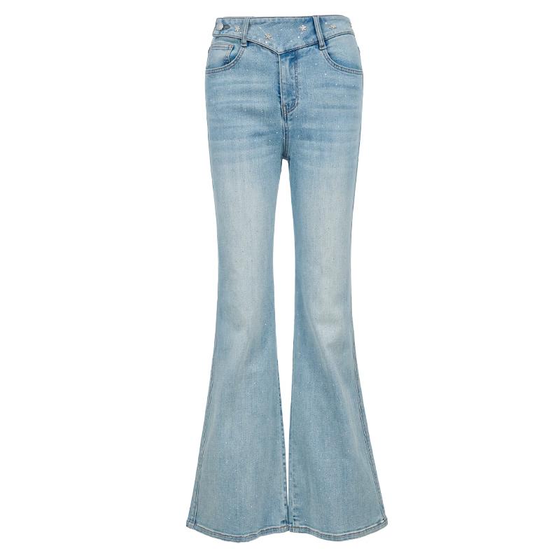 VEROMODA Women's Rhinestone Slant Waist Flared Jeans