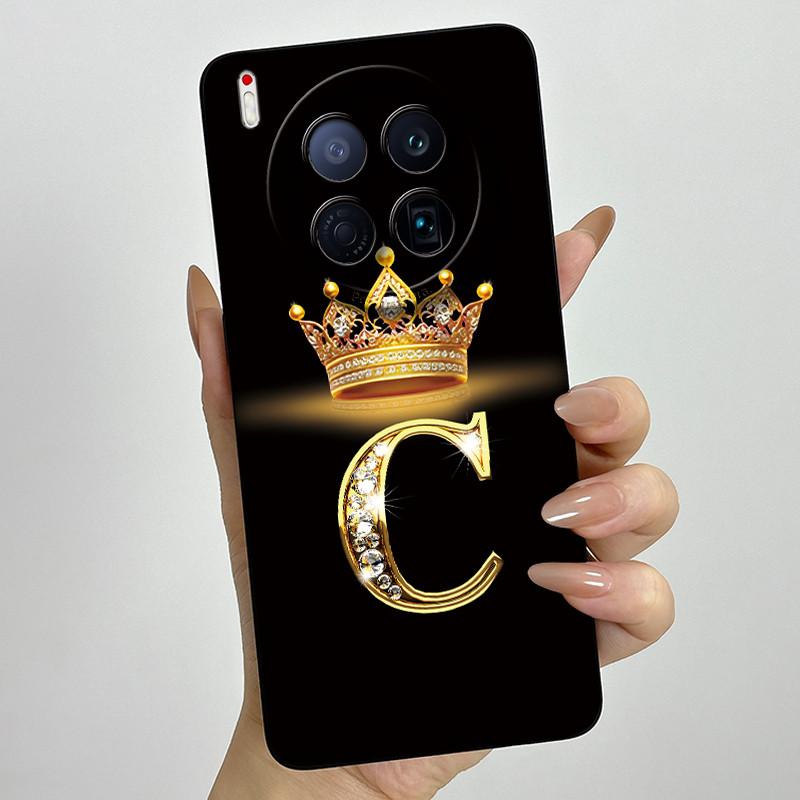 For Tecno Camon 40 Premier 5G CM8 Phone Cases Crown Initial Letter Covers Soft Liquid Silicone Advanced Anti Fingerprint Shell