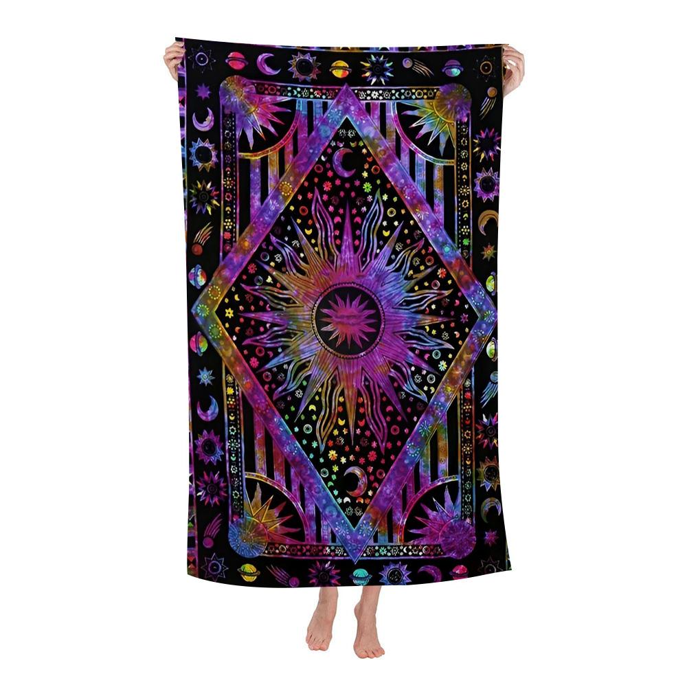

S-Sun Celestial Moon Bohemian Big Microfiber Beach Towels Quick Dry Towel Sand Beach Towels Pool Towel for Travel Swim Pool Yoga W30*H60(CM)