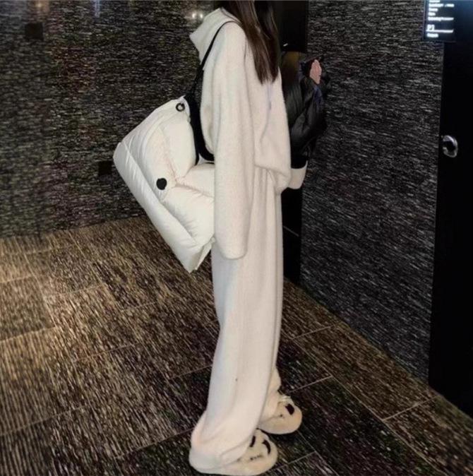 Autumn European Lazy Style Zippered Hooded Cardigan Sweater Set for Women