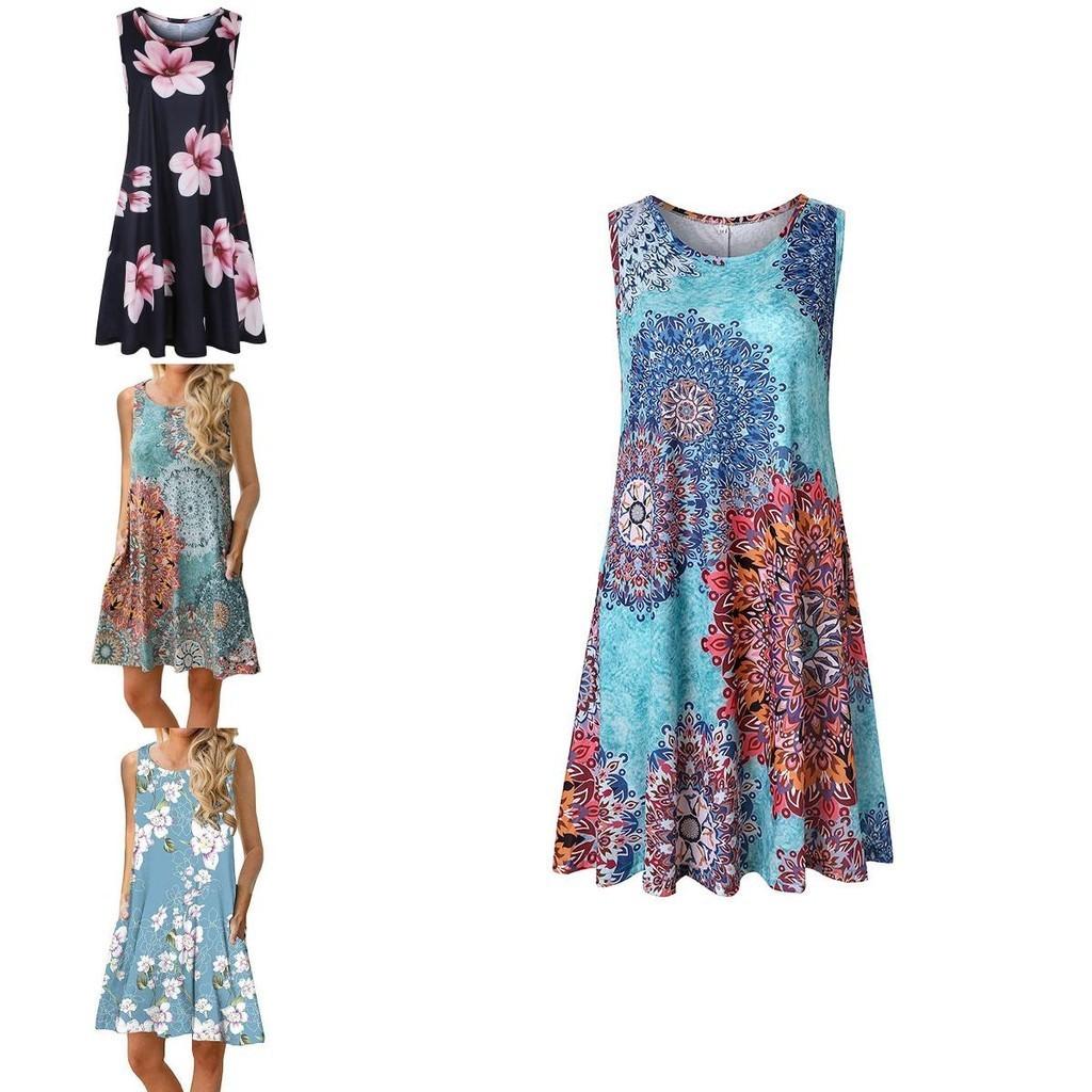Women's Summer Boho Floral Tank Dress With Comfortable Loose Fit For Casual Beach Outings