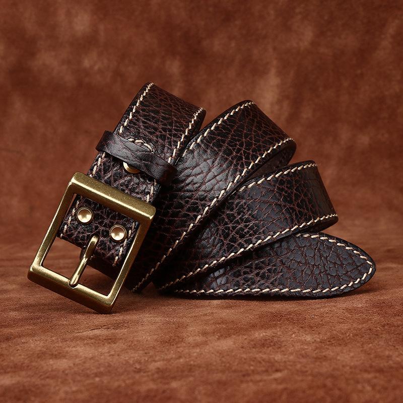 Pogrubiony pasek ze skóry retro bizona, wzór, męska, oryginalna skóra bydlęca, szorstki wzór, pierwsza warstwa, szorstka osobowość, twardy facet, tłoczony pasek męski