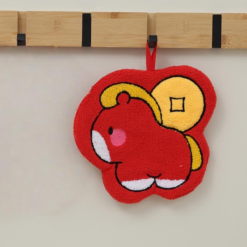 

New Year Lucky Pony Coral Fleece Hand Towel Mascot Horse Large Thickened Absorbent Kitchen Bathroom Hanging Towel Festive Gift A3