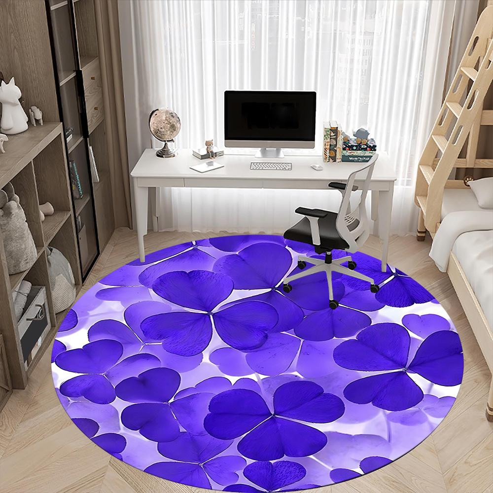 1pc Purple Clover Pattern Chair Carpet for Office, Round Non-Slip Durable Large Size Office Carpet, Suitable for Office, Beautiful Decoration