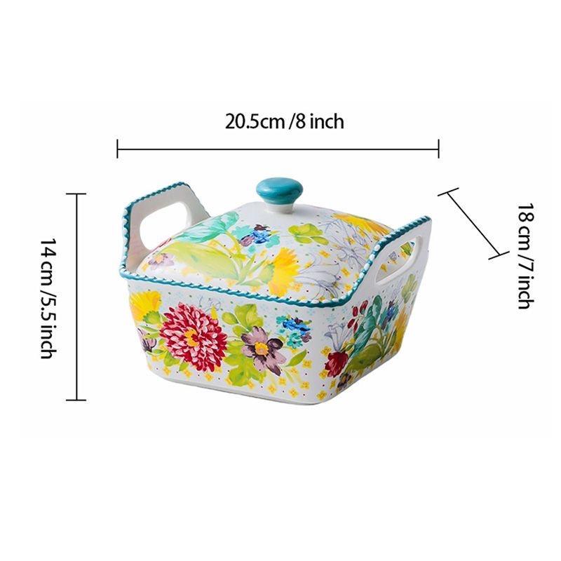 

Керамическая суповая тарелка с ручками, с цветочным узором, подглазурная, большой емкости – Для домашнего обеда, тарелка для лапши A