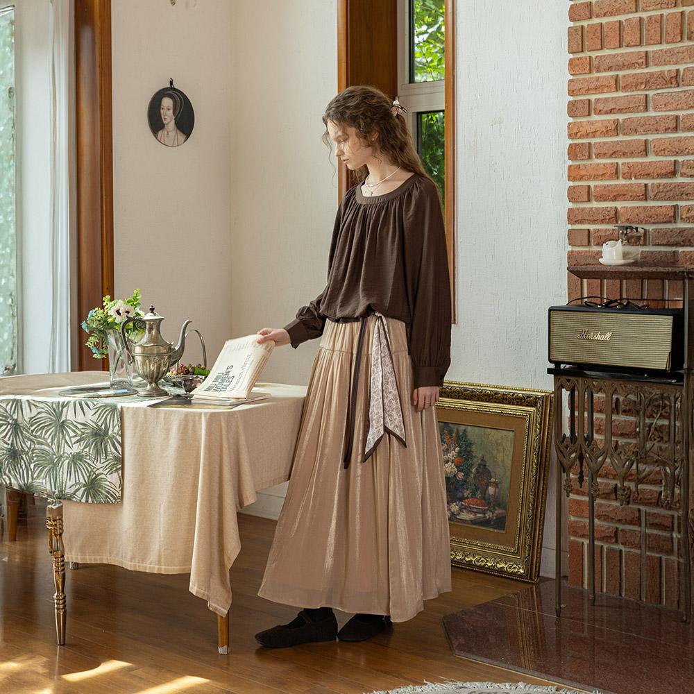 Peulaudeumali Pm_Shiny Champagne Skirt_Light Biege
