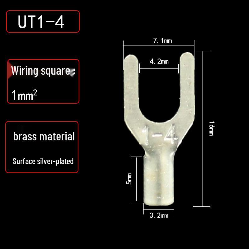 UT1.5/2.5/4-3/5/6/8 Fork Cold Crimp Terminal, Silver-Plated U & Y-shaped Copper Wire Lug