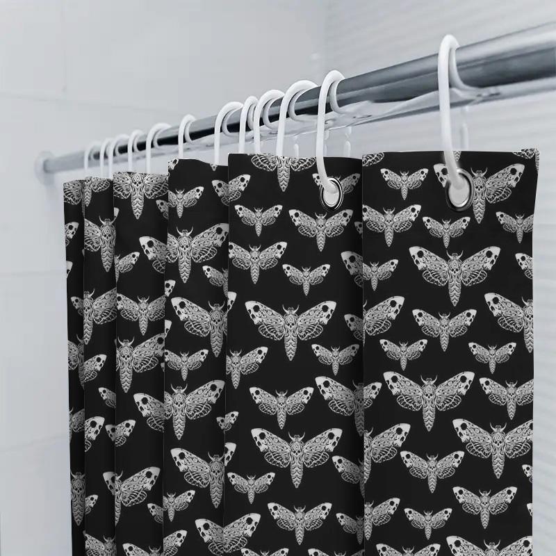 Moth Shower Curtain Gothic Dark Decor Spooky Halloween Bathroom Set Vintage Horror Art Panel Home Decor