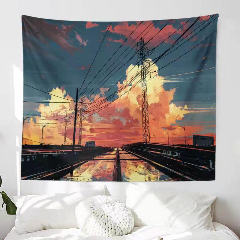 Aesthetics Sunset Starry Night Sky Moon Landscape Background Bedside Living Room Dormitory Decoration Tapestry