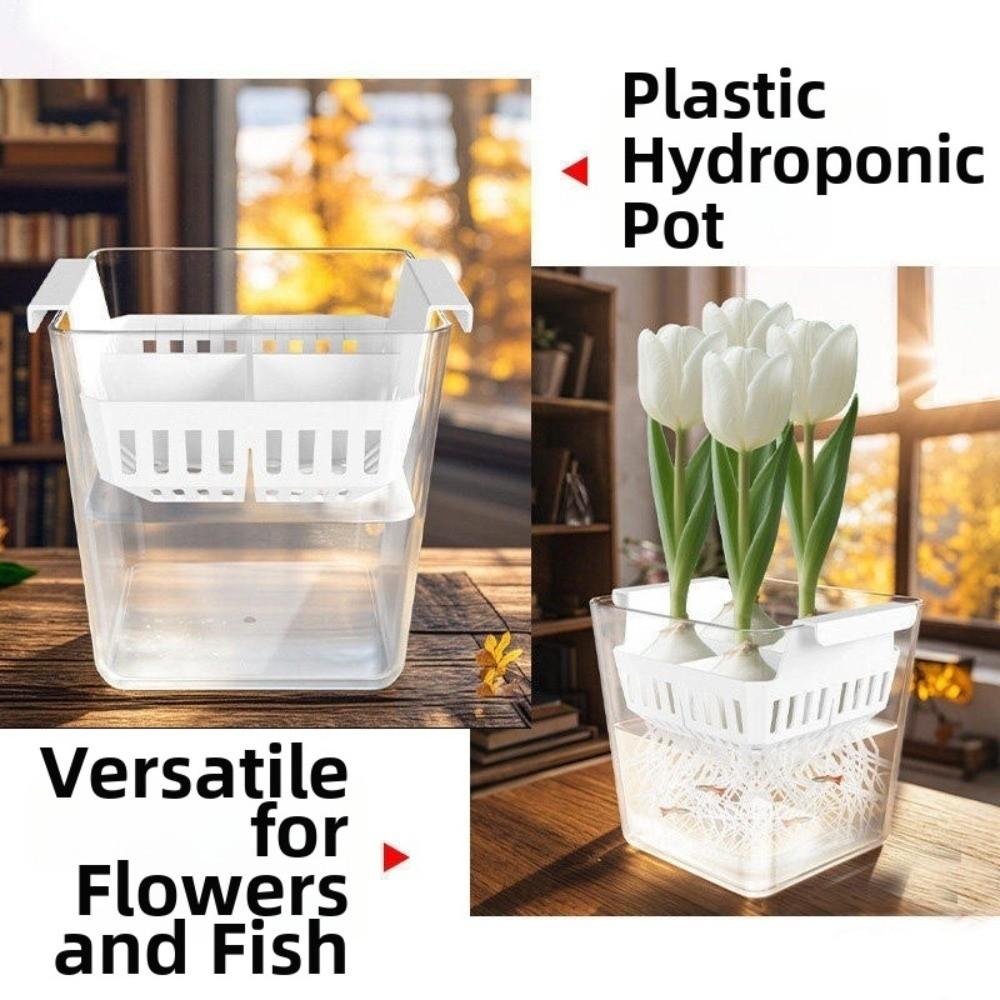 4 Grids Hydroponics Nursery Pots Clear Planter Containers Water Culture Planter Square Double Layered Corm Plant Growing Pots