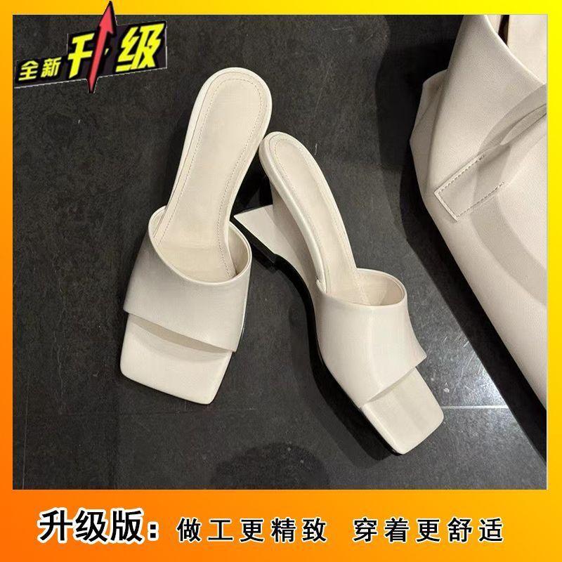 Square head special-shaped heel wedge sandals temperament sandals 2025 open-toed high-end cool slippers wear one-word slippers women