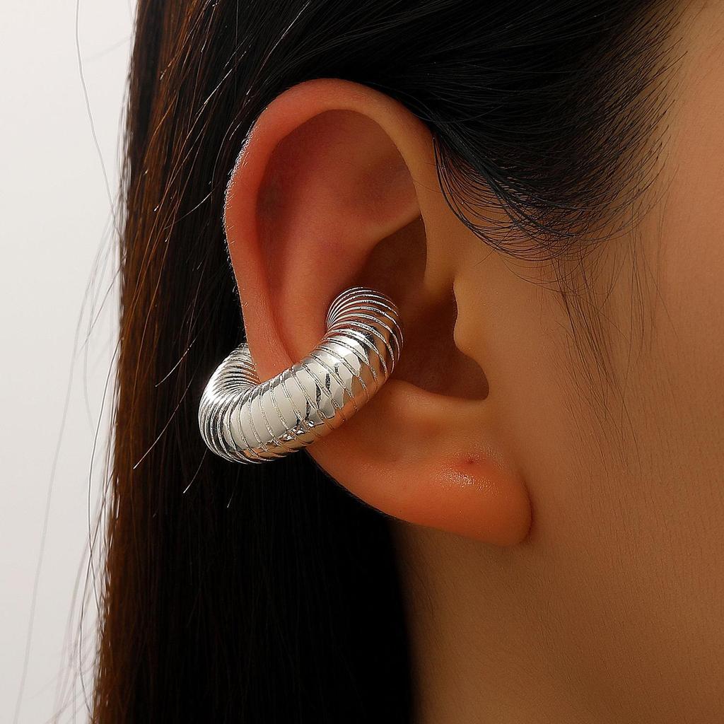 Minimalist Ribbed Striped Non-Piercing Sterling Silver Pearl White Ear Cuffs for Women