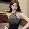 French Pure Desire Style Sleeveless Backless Tank Top With Embroidered 3d Design For Adult Women